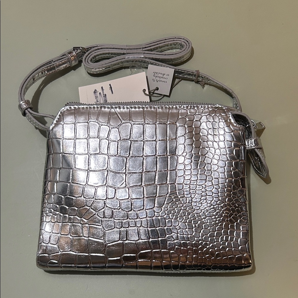 A New Day Silver Crocodile Embossed Crossbody Bag